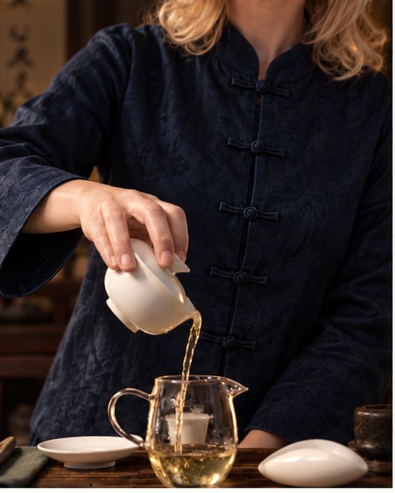 Gaiwan decanting into the glass pitcher